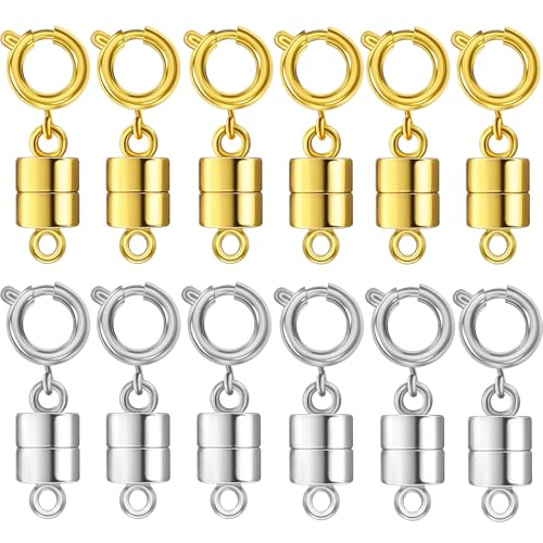 Magnetische Halskettenverschlüsse und Verschlüsse, 18 Karat Gold und versilbert, Schmuckverschlüsse, geeignet für Armbänder, Halsketten, Fußkettchen, Gold und Silber, 12 Stück von Zithyond
