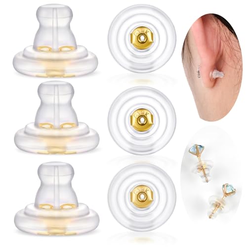 Ohrring-Verschlüsse, 18 Karat Gold, Silikon-Ohrring-Verschlüsse, sichere Verschlüsse für Ohrstecker/hängende Ohren, keine Reizung, hypoallergen, weich, transparent, für Damen und Herren, Gold, 12 Ohrring-Verschlüsse, 18 Karat Gold, Silikon-Ohrring-Verschlüsse, sichere Verschlüsse für Ohrstecker/hängende Ohren, keine Reizung, hypoallergen, weich, transparent, für Damen und Herren, Gold, 12 von Zithyond
