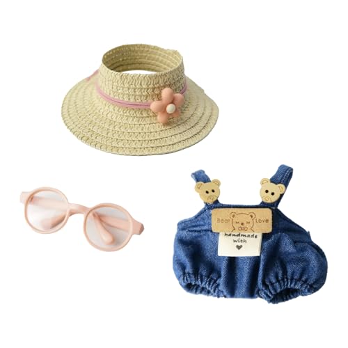 Puppenkleidung, 17 cm & 15 cm, bezaubernde Chic-Serie für 17 cm und 15 cm Puppen (ohne Puppe), 3-teiliges Puppen-Outfit mit Zubehör, Wordy Jeans + flacher Hut mit Blumen + rosa gerahmte Brille von ZitoNebrix
