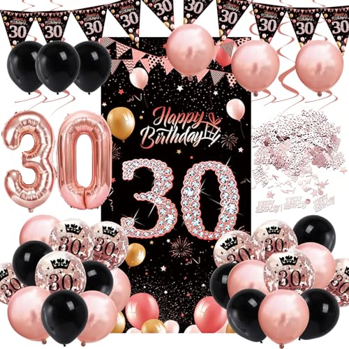 Ziwijity 30. Geburtstag Dekorationen Roségold Backdrop Banner Luftballons, Nummer Folie 30 Luftballons, 30 Jahre alt Geburtstag Party Dekoration für Frauen männer (30. Roségold) von Ziwijity