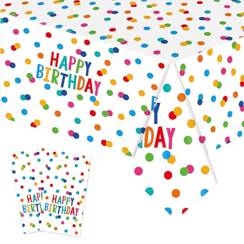 Ziyonix 2 Stücke Geburtstag Party Tischdecke, 137 x 274cm Einweg Happy Birthday Tischtuch, Geburtstagstischdecke für Kinder, Plastik Party Tischdecke für Jungen Mädchen von Ziyonix