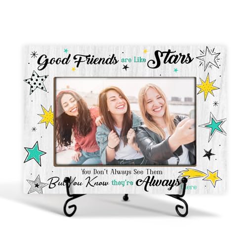 Holz-Bilderrahmen mit Aufsteller, Aufschrift "Good Friends Are Like Stars, You Don't Always See Them But You Know They're Always There" von Ziyouza