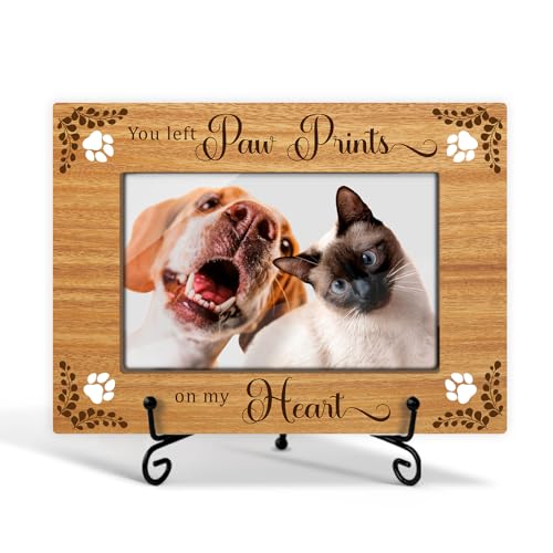 You Left Paw Prints On My Heart Haustier-Bilderrahmen, Holz-Bilderrahmen mit Ständer, 10 x 15 cm, für Haustierverlust, Hundeerinnerung, Katzen-Gedenkgeschenk, Kondolenz-07 von Ziyouza