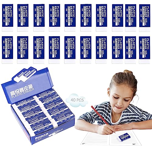40 Stück Radiergummi Weiß, Radiergummi Kinder, Mini 2B Radiergummis, Weicher Weiße Radiergummis, Klassischer Radierer, Weich Radierer Set für Schule, Büro, Skizzenraum, Kunstmalerei von Zkaoai