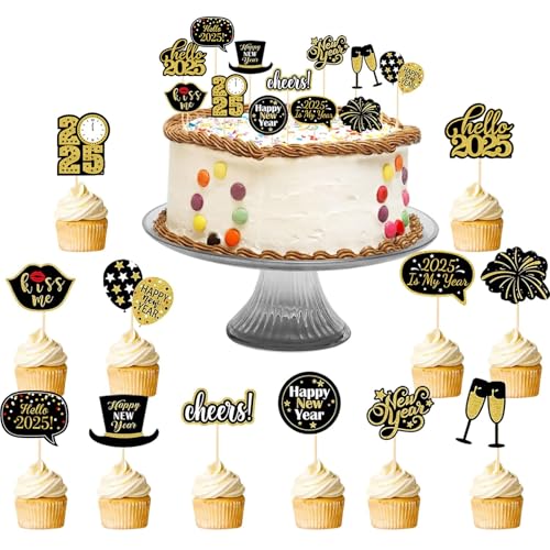 Frohes Neues Jahr Cupcake Toppers, 24 Stücke Frohe Silvester Dekoration 2025, Silvester Tortendeko, Muffin Cake Toppers, Silvester Partydekorationen für Tafelkuchen Dekorationen Silvester Party Gunst Frohes Neues Jahr Cupcake Toppers, 24 Stücke Frohe Silvester Dekoration 2025, Silvester Tortendeko, Muffin Cake Toppers, Silvester Partydekorationen für Tafelkuchen Dekorationen Silvester Party Gunst von Zkaoai
