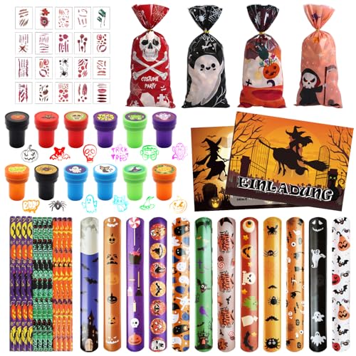 Halloween Party Mitgebsel, 80 Stück Halloween Party Spielzeug, Halloween Partygeschenke, Halloween Mitgebsel Kinder, Temporäre Tattoos für Kinder Geschenk Tüten/Slap Armbänder/Einladungskarten/Stempel Halloween Party Mitgebsel, 80 Stück Halloween Party Spielzeug, Halloween Partygeschenke, Halloween Mitgebsel Kinder, Temporäre Tattoos für Kinder Geschenk Tüten/Slap Armbänder/Einladungskarten/Stempel von Zkaoai