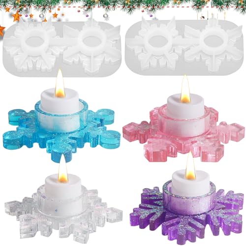 Silikonform Weihnachten, 2 Stück Schneeflocken Kerzenständer Silikonform, Silikon Gießform Kerzenhalter, DIY Epoxidharz Silikonformen, Weihnachten Kerzenständer Silikonform für Gips Epoxidharz von Zkaoai