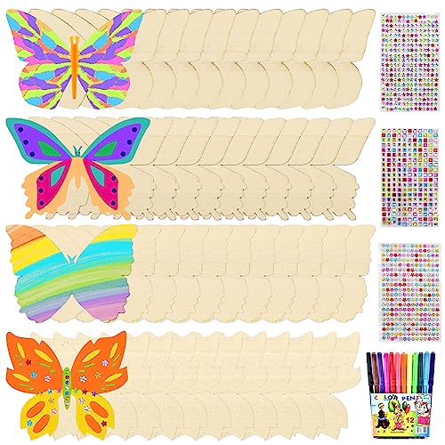 Zkaoai Bastelset Kindergeburtstag, 40 Stück Holz Basteln Kinder, Schmetterling Kindergeburtstag, Basteln für Kinder, Bastelset Kindergeburtstag Mädchen mit 12 Aquarellstift + 3 Edelsteinaufkleber Zkaoai Bastelset Kindergeburtstag, 40 Stück Holz Basteln Kinder, Schmetterling Kindergeburtstag, Basteln für Kinder, Bastelset Kindergeburtstag Mädchen mit 12 Aquarellstift + 3 Edelsteinaufkleber von Zkaoai