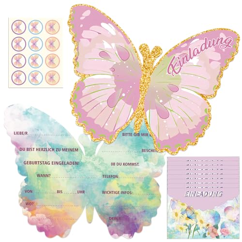 12 Stück Einladungskarten, Kindergeburtstag Mädchen Schmetterling Party Einladung, Einladungskarten Kindergeburtstag, Mädchen Schmetterling Party Einladung, Schmetterling Einladungskarten (Deutsch) 12 Stück Einladungskarten, Kindergeburtstag Mädchen Schmetterling Party Einladung, Einladungskarten Kindergeburtstag, Mädchen Schmetterling Party Einladung, Schmetterling Einladungskarten (Deutsch) von Zkaoai
