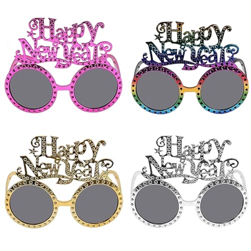 4 Stück Happy New Year Partybrillen, Frohes Neues Jahr Brillen, Glitzer Foto Requisiten Brille, Silvester Brille, Silvester Dekorationen Party Brille Neues Jahr, Foto-Requisiten, Party Mitgebsel 4 Stück Happy New Year Partybrillen, Frohes Neues Jahr Brillen, Glitzer Foto Requisiten Brille, Silvester Brille, Silvester Dekorationen Party Brille Neues Jahr, Foto-Requisiten, Party Mitgebsel von Zkaoai