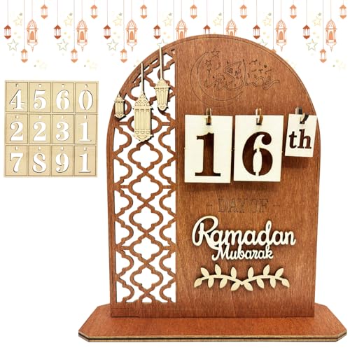 Zkaoai Ramadan Kalender, Eid Mubarak Adventskalender, Ramadan Dekoration Countdown-Kalender, Eid Mubarak Kalender, Eid Mubarak Dekoration DIY Ramadan aus Holz, Eid Ramadan Geschenke für Kinder von Zkaoai