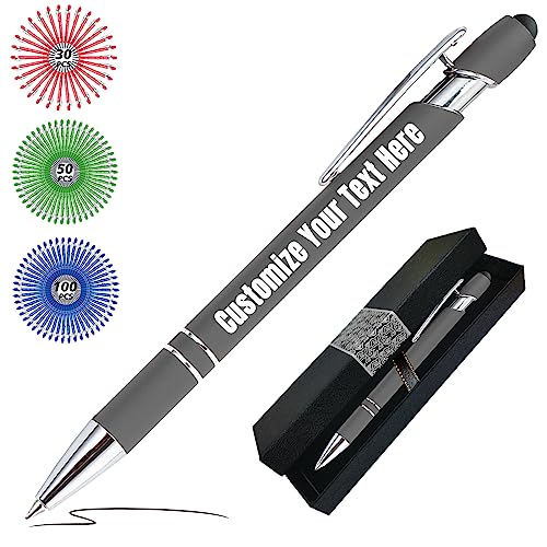Kugelschreiber Personalisiert mit Gravur Personalisierte Kulis Stift mit Namen Logo Wunschtext-Von 1 bis 500 Stück Grau von Zkgiftsdz