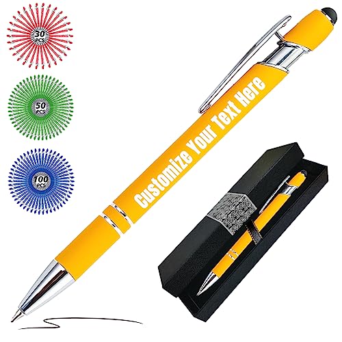 Kugelschreiber Personalisiert mit Gravur Personalisierte Kulis Stift mit Namen Logo Wunschtext-Von 1 bis 500 Stück Gelb von Zkgiftsdz