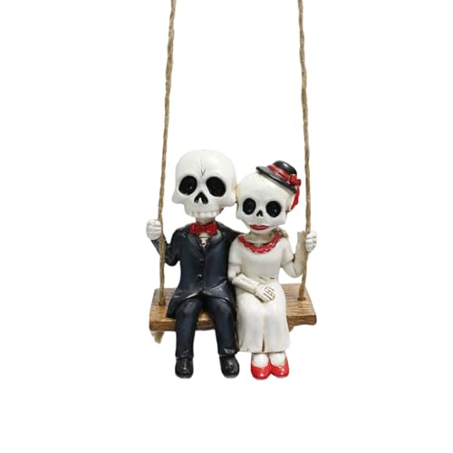Zktfyshk Halloween-Skelett-Schaukel-Ornament, Kunstharz-Statue für drinnen und draußen, Feiertagsparty-Dekoration mit Holz Zktfyshk Halloween-Skelett-Schaukel-Ornament, Kunstharz-Statue für drinnen und draußen, Feiertagsparty-Dekoration mit Holz von Zktfyshk