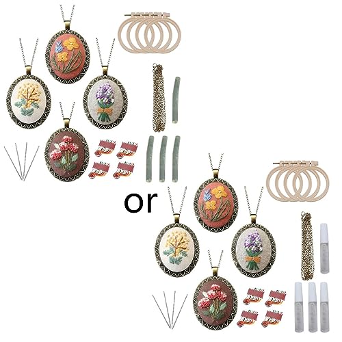 Zktfyshk Modeschmuck, 4 Packungen Stickerei-Halsketten-Sets mit Mustern und Anleitung für Kits für Anfänger, Anhängerkunst, Finished pendant 59*40mm, Baumwollfaden Zktfyshk Modeschmuck, 4 Packungen Stickerei-Halsketten-Sets mit Mustern und Anleitung für Kits für Anfänger, Anhängerkunst, Finished pendant 59*40mm, Baumwollfaden von Zktfyshk