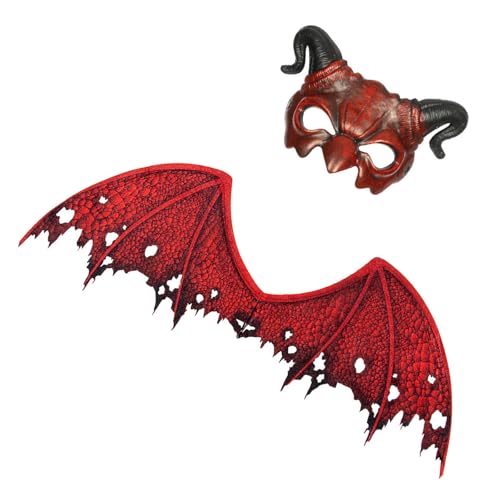 Zktfyshk Teufelskostüm-Zubehör, Teufel, halbes Gesicht und Flügel, mit elastischem Schultergurt, für Erwachsene, Kinder, Cosplay Zktfyshk Teufelskostüm-Zubehör, Teufel, halbes Gesicht und Flügel, mit elastischem Schultergurt, für Erwachsene, Kinder, Cosplay von Zktfyshk