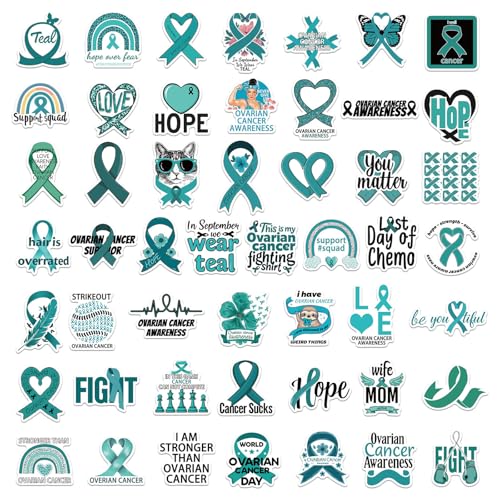 50 Blätter Eierstockkrebsbewusstsein Aufkleber Laptop Aufkleber Asthetic Decal Symbols Ribbon Stützaufkleber von Zkydhbd