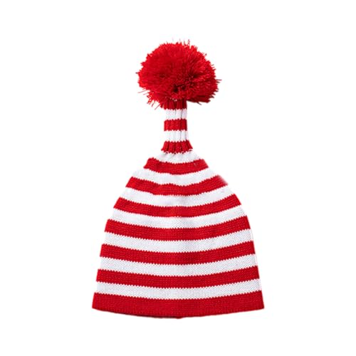 Zkydhbd Urlaubsgeisteinheit Eltern Kind Weihnachtshut Rot Weiße Strickhüte Mit POMS Warm Strick Mütze Faser Für Urlaub Weihnachten Eltern Kinder Beruhhut Familie Matching Rot Und Weiß Gestreift von Zkydhbd