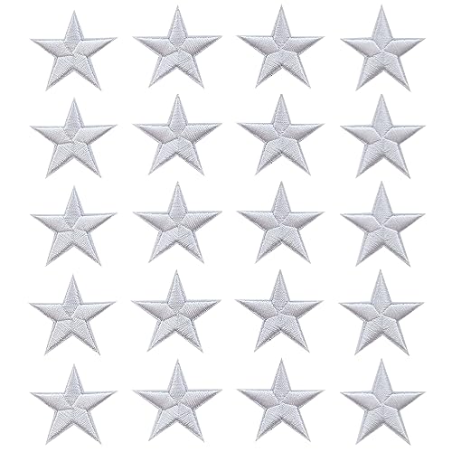 Zlettery 20 Stück weiße Stern-Aufnäher zum Aufbügeln, bestickte Applikation für Kleidung, Jacken, Hüte, Rucksäcke, Jeans (4,6 cm) von Zlettery