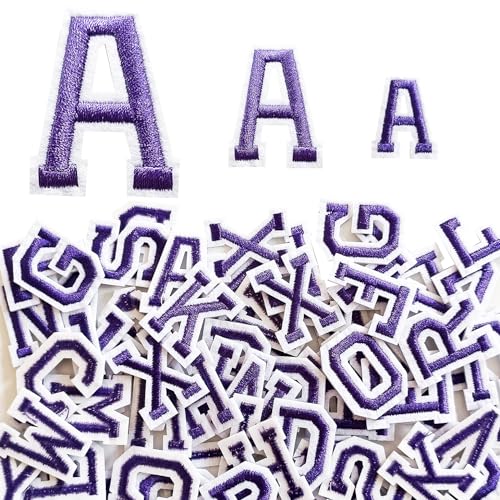 Zlettery 3,3 cm Buchstaben Patches zum Aufbügeln, 78 Stück, A-Z, bestickte Alphabet-Patches für Kleidung, Jacken, Hüte, Rucksäcke, Jeans, Lila von Zlettery