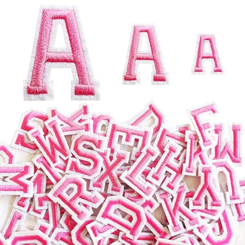 Zlettery 3,3 cm Buchstaben Patches zum Aufbügeln, 78 Stück, A-Z, bestickte Alphabet-Patches für Kleidung, Jacken, Hüte, Rucksäcke, Jeans, Rosa von Zlettery