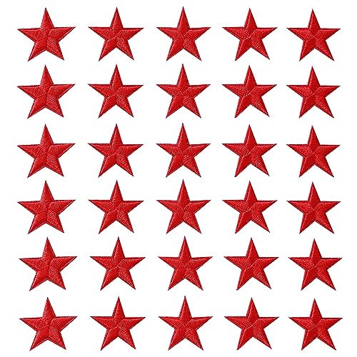 Zlettery 30 x rote Stern-Aufnäher zum Aufbügeln, bestickte Applikation für Kleidung, Jacken, Hüte, Rucksäcke, Jeans (3 cm) von Zlettery