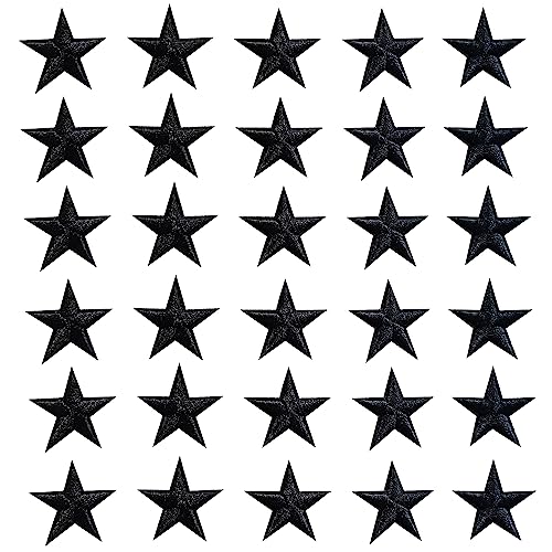 Zlettery 30 x schwarze Stern-Aufnäher zum Aufbügeln, bestickte Applikation für Kleidung, Jacken, Hüte, Rucksäcke, Jeans (3 cm) von Zlettery