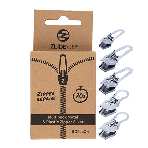 ZlideOn Reißverschluss Ersatz - 5 Stk, Silber, Normal - Instant Zipper Reißverschluss Schieber Multipack (mehrere Größen erhältlich)… von ZlideOn