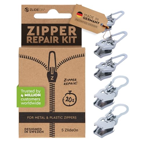 ZlideOn Reißverschluss Ersatz - 5 Stk, Silber, Normal - Instant Zipper Reißverschluss Schieber Multipack (mehrere Größen erhältlich)… von ZlideOn