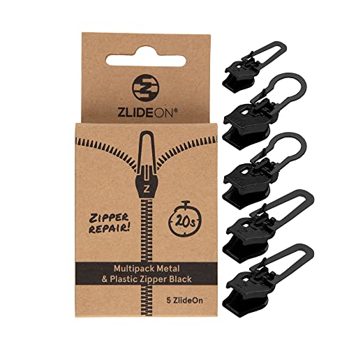 ZlideOn Reißverschluss Ersatz - 5 Stk., Schwarz, Normal - Instant Zipper Reißverschluss Schieber Multipack von ZlideOn