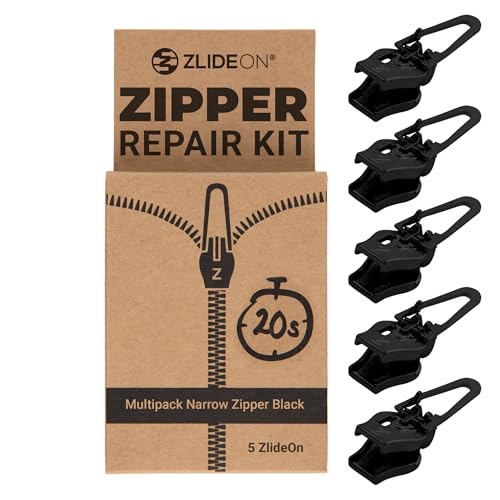 ZlideOn Reißverschluss Ersatz - 5 Stk, Schwarz, Schmal - Instant Zipper Reißverschluss Schieber Multipack von ZlideOn