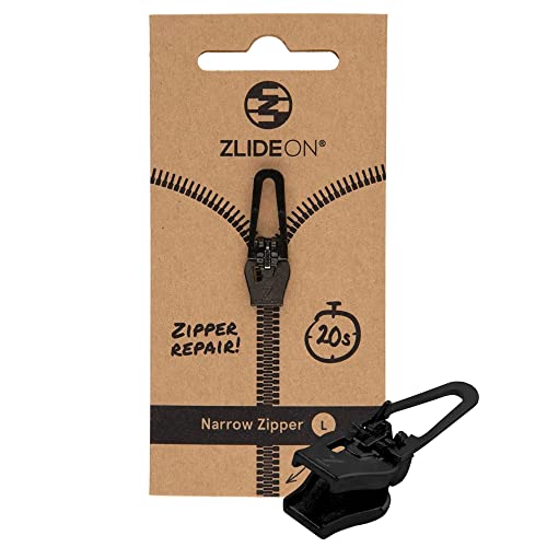 ZlideOn Reißverschluss Ersatz, 1 Stk - Schwarz, Schmal (L) - Instant Zipper Reißverschluss Schieber (mehrere Größen erhältlich) von ZlideOn