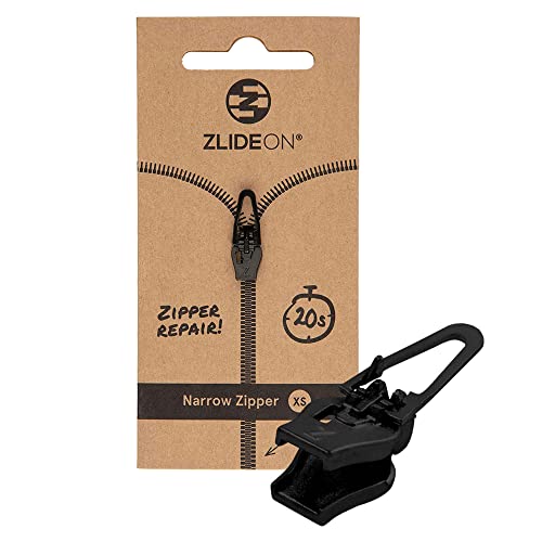 ZlideOn Reißverschluss Ersatz, 1 Stk - Schwarz, Schmal (XS) - Instant Zipper Reißverschluss Schieber (mehrere Größen erhältlich) von ZlideOn
