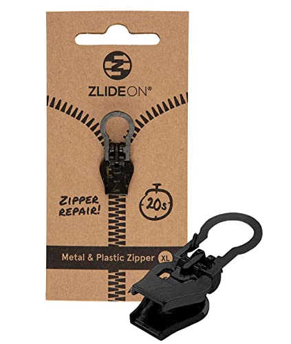 ZlideOn Reißverschluss Ersatz, 1 Stk - Schwarz (XL) - Instant Zipper Reißverschluss Schieber für Metall- und Kunststoff-Reißverschlüsse von ZlideOn