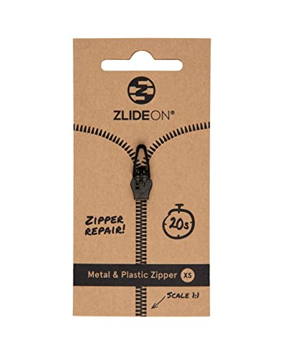 ZlideOn Reißverschluss Ersatz, 1 Stk - Schwarz (XS) - Instant Zipper Reißverschluss Schieber für Metall- & Kunststoff-Reißverschlüsse (mehrere Größen erhältlich) von ZlideOn
