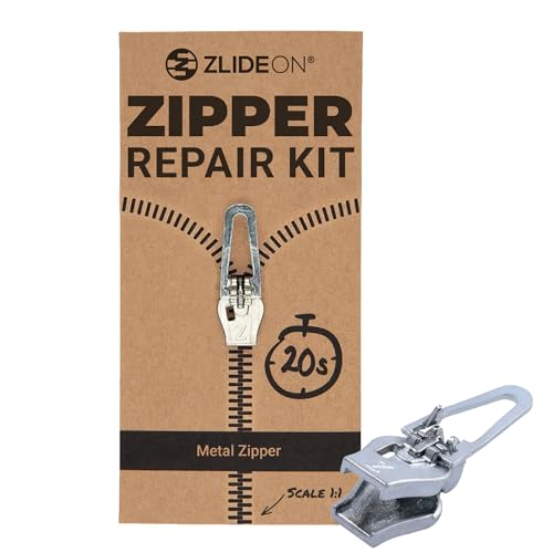 ZlideOn Reißverschluss Ersatz, 1 Stk - Silber, Normal (L) - Instant Zipper Reißverschluss Schieber für Metallreißverschlüsse von ZlideOn