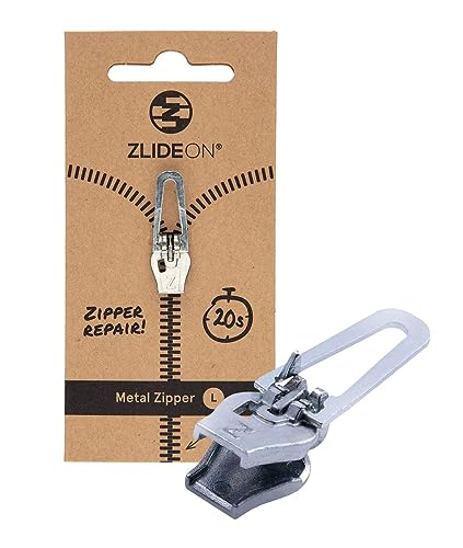 ZlideOn Reißverschluss Ersatz, 1 Stk - Silber, Normal (L) - Instant Zipper Reißverschluss Schieber für Metallreißverschlüsse von ZlideOn