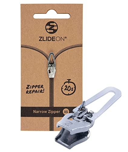 ZlideOn Reißverschluss Ersatz, 1 Stk - Silber, Schmal (XS) - Instant Zipper Reißverschluss Schieber (mehrere Größen erhältlich) von ZlideOn