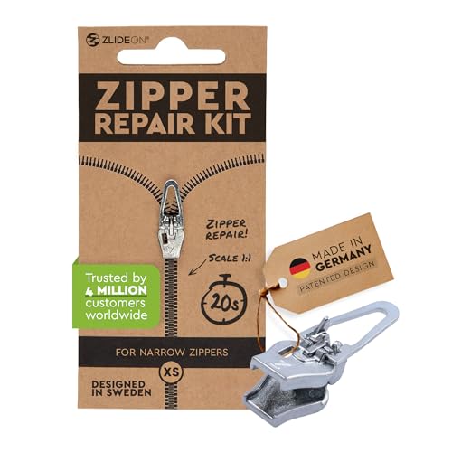 ZlideOn Reißverschluss Ersatz, 1 Stk - Silber, Schmal (XS) - Instant Zipper Reißverschluss Schieber (mehrere Größen erhältlich) von ZlideOn