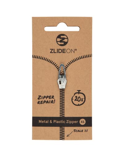 ZlideOn Reißverschluss Ersatz, 1 Stk - Silber (XS) - Instant Zipper Reißverschluss Schieber für Metall- & Kunststoff-Reißverschlüsse von ZlideOn