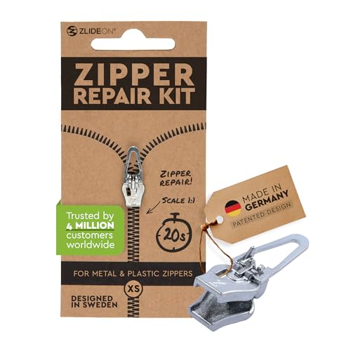 ZlideOn Reißverschluss Ersatz, 1 Stk - Silber (XS) - Instant Zipper Reißverschluss Schieber für Metall- & Kunststoff-Reißverschlüsse von ZlideOn