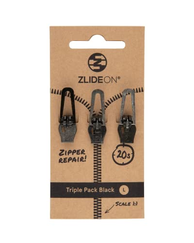 ZlideOn Reißverschluss Ersatz - 3 Stk., Schwarz, Groß - Instant Zipper Reißverschluss Schieber Multipack… von ZlideOn