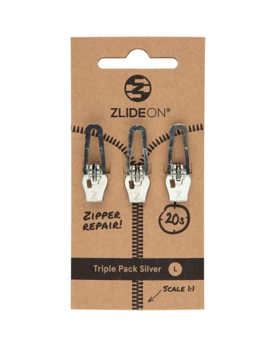 ZlideOn Reißverschluss-Ersatz – 3 Stück, Silber, groß – Sofortiger Ersatzschieber für Reißverschluss, Multipack (mehrere Größen erhältlich)… von ZlideOn