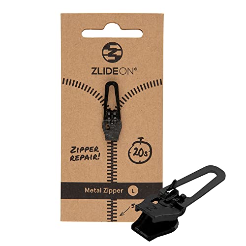 ZlideOn Reißverschluss Ersatz - Schwarz, Normal (L), 1 Stk - Instant Zipper Reißverschluss Schieber für Metallreißverschlüsse (mehrere Größen erhältlich) von ZlideOn