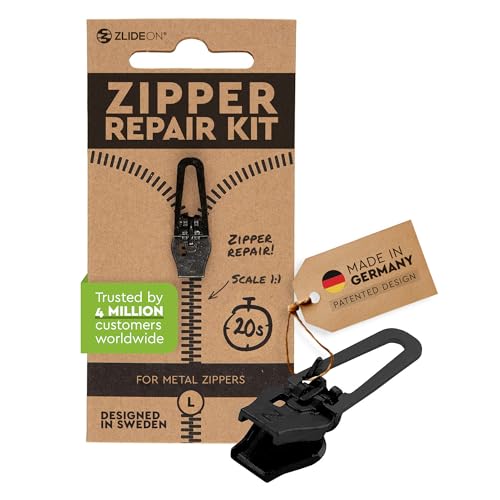 ZlideOn Reißverschluss Ersatz - Schwarz, Normal (L), 1 Stk - Instant Zipper Reißverschluss Schieber für Metallreißverschlüsse (mehrere Größen erhältlich) von ZlideOn