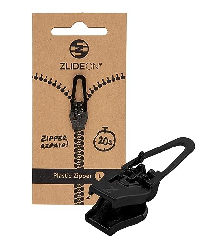 ZlideOn Reißverschluss Ersatz - Schwarz, Normal (L) - Instant Zipper Reißverschluss Schieber für Kunststoff-Reißverschlüsse von ZlideOn