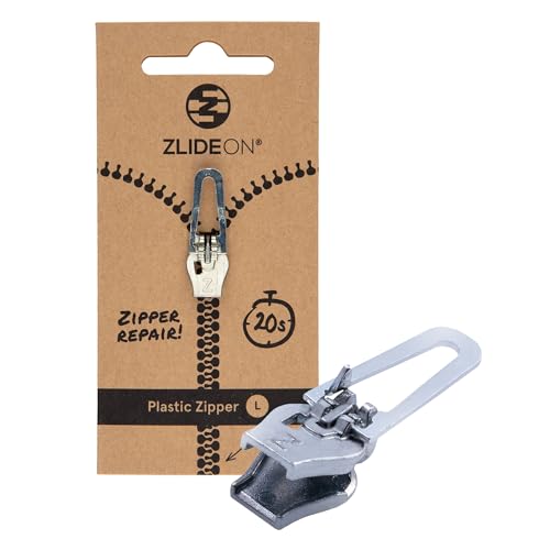 ZlideOn Reißverschluss Ersatz - Silber, Normal (L) - Instant Zipper Reißverschluss Schieber für Kunststoff-Reißverschlüsse (mehrere Größen erhältlich) von ZlideOn