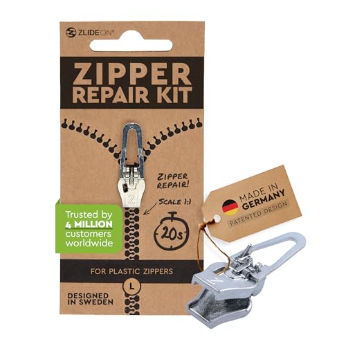 ZlideOn Reißverschluss Ersatz - Silber, Normal (L) - Instant Zipper Reißverschluss Schieber für Kunststoff-Reißverschlüsse (mehrere Größen erhältlich) von ZlideOn