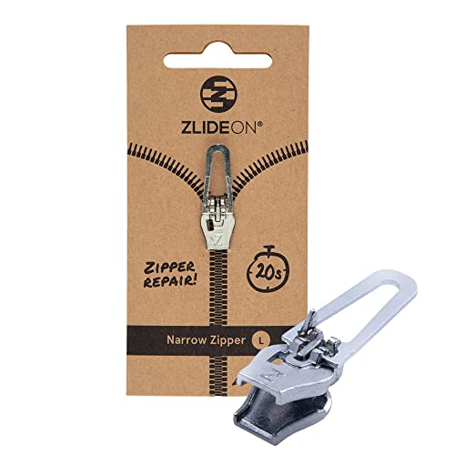 ZlideOn Reißverschluss Ersatz - Silber, Schmal (L) - Instant Zipper Reißverschluss Schieber von ZlideOn