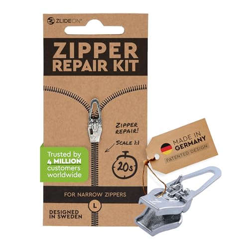 ZlideOn Reißverschluss Ersatz - Silber, Schmal (L) - Instant Zipper Reißverschluss Schieber von ZlideOn